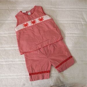 Vive la Fete Red Gingham Smocked Crab 2-Piece